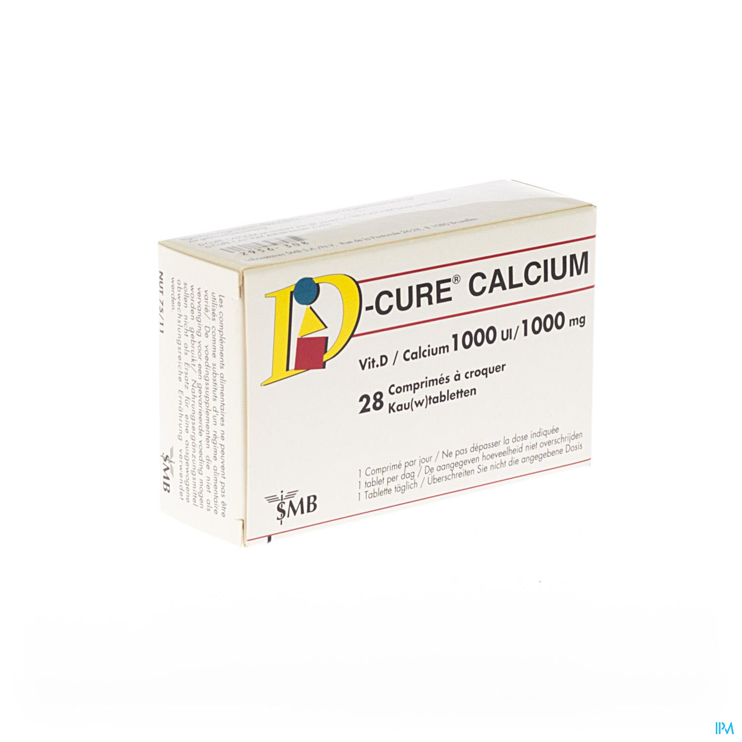 D Cure Calcium 1000mg/1000ui Kauwtabl 28