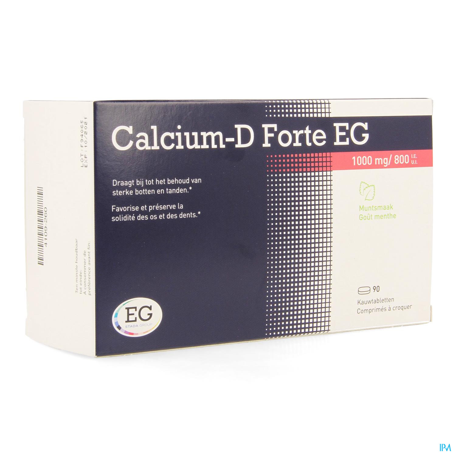 Calcium-D EG Forte 1000mg/800Ie Munt Kauwtabl 90